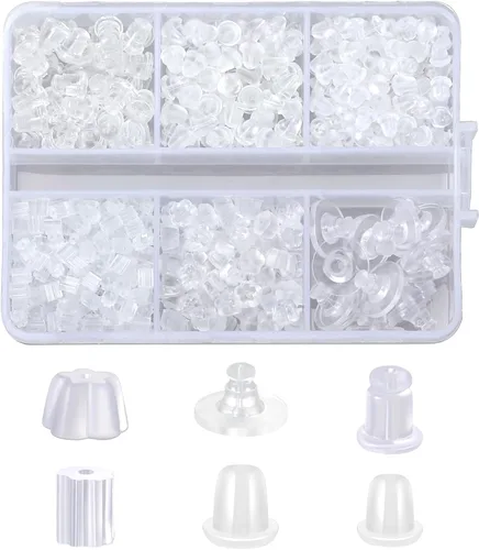Miniatura 9 de 570 piezas de respaldos de goma para aretes, respaldos de silicona hipoalergénicos, respaldos de plástico transparentes para aretes, tope de bala