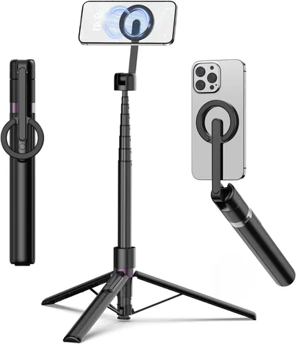 Miniatura 10 de TONEOF Trípode de palo de selfie magnético de 68" con soporte magnético fuerte de aluminio para Magsafe, soporte de trípode para teléfono de viaje