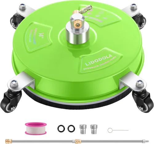 Limpiador de superficies para hidrolavadora de 14 pulgadas con 4 ruedas - Limpiador de superficies de acero inoxidable recubierto verde para
