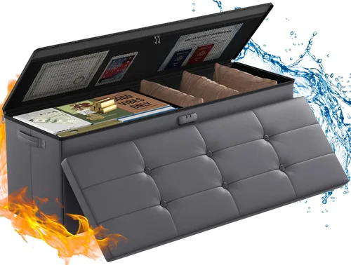 Miniatura 14 de ENGPOW Banco Otomán de Almacenamiento, Banco Plegable Ignífugo con Cerradura, 30 Pulgadas Cofre de Almacenamiento Resistente al Fuego y Agua