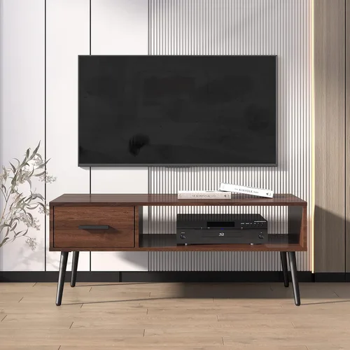 Miniatura 8 de HAIOOU - Mesa de centro de mediados de siglo moderna, mesa de café para sala de estar con almacenamiento, mesa de té de nogal con cajón, estante