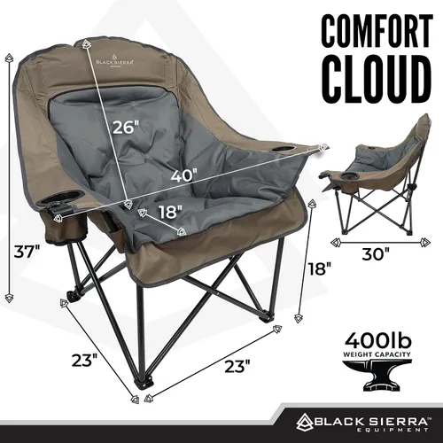 Miniatura 2 de Black Sierra Silla de campamento de gran tamaño para adultos, asiento al aire libre resistente con acolchado de felpa, soporta 400 libras, Marrón