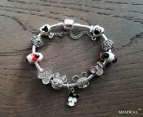 Miniatura 3 de MIADEAL Pulsera con dijes de plata con tema de ratón