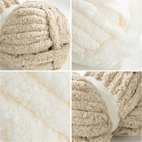 Miniatura 8 de HOMBYS 4 hilos de felpilla gruesos color crema + 4 caqui para tejer a mano, hilo de ganchillo suave y esponjoso, hilo grande súper voluminoso