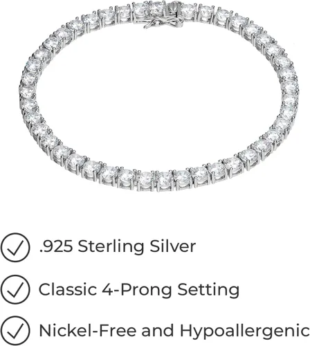 Miniatura 6 de Tienda Essentials Brazalete de tenis de plata de ley con circonia cúbica de corte redondo