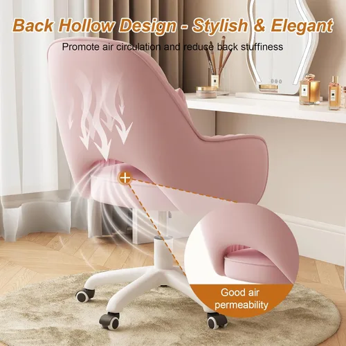 Miniatura 5 de Silla de Oficina para el Hogar de Terciopelo Sillas de Tocador Bonita Silla de Escritorio de Maquillaje con Ruedas Respaldo Medio Sillas de Rosa