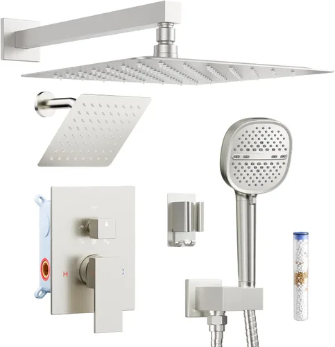 Miniatura 8 de Shower Faucet Set Brushed Nickel Shower System, Dual Head Shower Set STARBATH 12'' Ceiling Mount and 6''Wall Mount Rainfall Shower Systems with