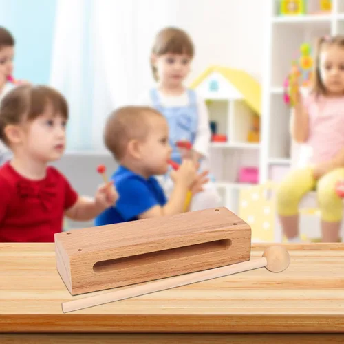 Miniatura 7 de Juego de 2 bloques de ritmo de madera maciza con mazo, instrumento musical de bloque de madera, bloques de ritmo de percusión, instrumentos