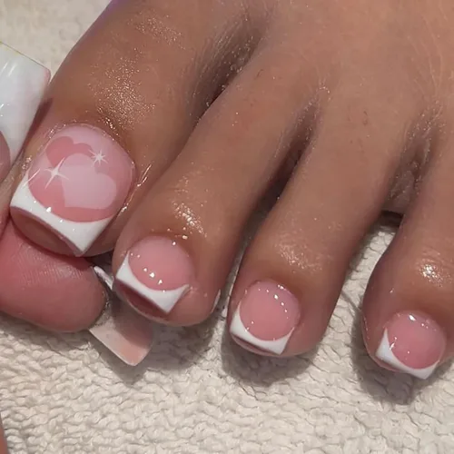Miniatura 13 de Uñas postizas cuadradas a presión, uñas cortas MABKJLF blancas francesas de los pies, uñas postizas de verano brillantes con diamantes de imitación
