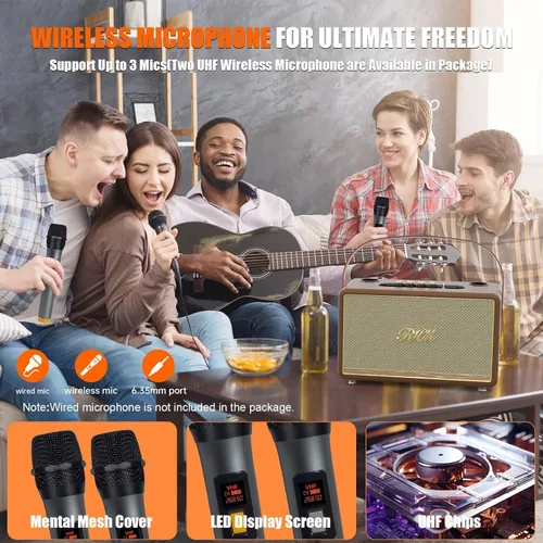 Miniatura 6 de Máquina de karaoke RHM S8, compatible con 3 micrófonos y ajuste de graves/agudos/eco/alto, 6 modos de música, 8H de tiempo de reproducción