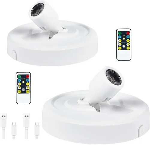 Miniatura 17 de Paquete de 2 Focos LED Inalámbricos a Batería para Cuadros, Luces de Disco con 2 Controles Remotos, Foco Adhesivo Regulable con Temporizador
