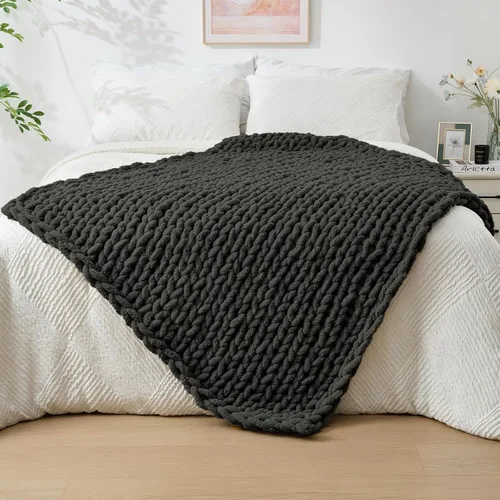 Miniatura 20 de Bigacogo Manta de punto grueso para sofá, 51 x 63 pulgadas, 100% tejida a mano con hilo de felpilla grueso jumbo, acogedoras y suaves mantas grandes