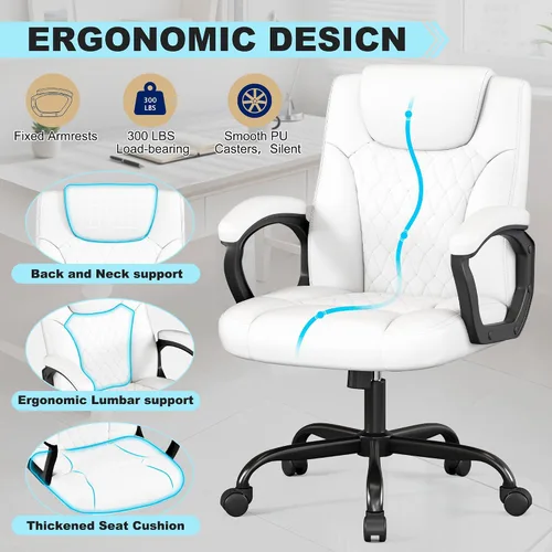 Miniatura 4 de Misolant Silla de Oficina, Silla de Escritorio Ejecutiva, Sillas Ergonómicas Cómodas de Cuero PU con Reposabrazos Fijo, Altura Ajustable, Función