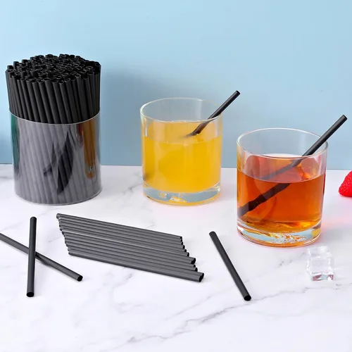 Miniatura 4 de 100 unidades de pajitas cortas biodegradables para cóctel en negro - 13 cm pajitas compostables desechables de PLA a base de plantas para bar
