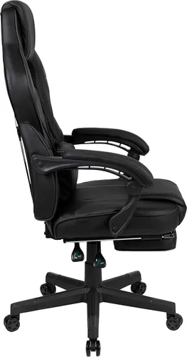 Miniatura 6 de EMMA + OLIVER Silla ergonómica negra para videojuegos, respaldo/brazos, reposapiés, masaje lumbar