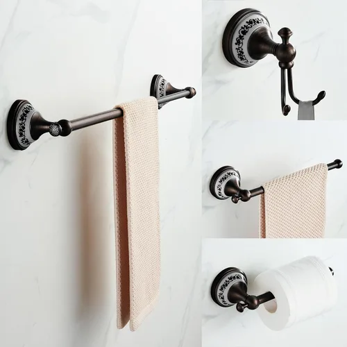 Miniatura 3 de Juego de herrajes de baño de bronce frotado con aceite, toallero ajustable, portarrollos de papel higiénico, toallero de mano, gancho, juego