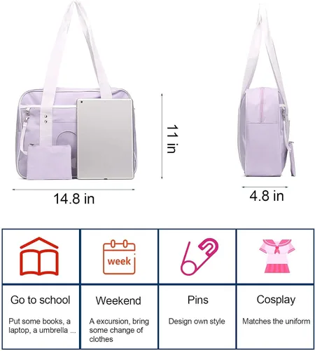 Miniatura 4 de STEAMEDBUN Kawaii Ita - Bolsa escolar japonesa, bonita bolsa de mano con hombro grande, diseño de corazón animé