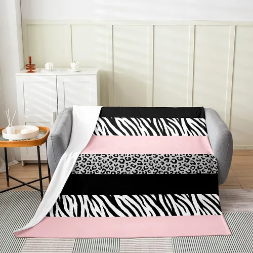 Miniatura 8 de Leopard Print Throw Blanket,40x50,African Wild Animal Skin Print Fleece Blanket for Teens Adults,Zebra Geometric Stripes Wildlife Tribal