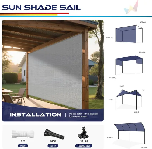 Miniatura 4 de Windscreen4less Toldo parasol rectangular de 6 x 12 pies con ojales, para exteriores, patio, jardín, patio trasero, gris claro