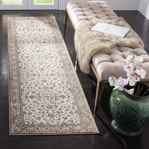 SAFAVIEH Noble Collection - Alfombra de pasillo, 2 pies 2 pulgadas x 6 pies, marrón y crema, diseño de viscosa envejecida, ideal para zonas de alto
