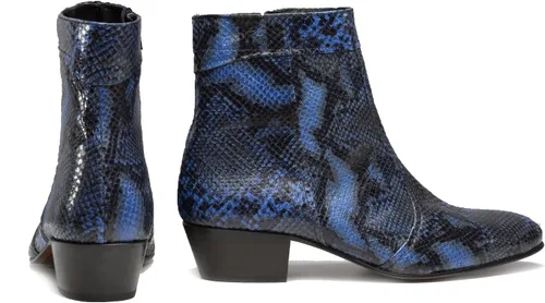 Miniatura 6 de Club Cubano EMMANUEL - Botas de tacón cubano de piel con estampado de serpiente color azul
