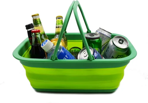 Miniatura 7 de SAMMART Tina de plástico plegable con asa de 9.2 L (2.3 galones) – Cesta de picnic portátil al aire libre – Lavabo plegable para lavar platos, Verde
