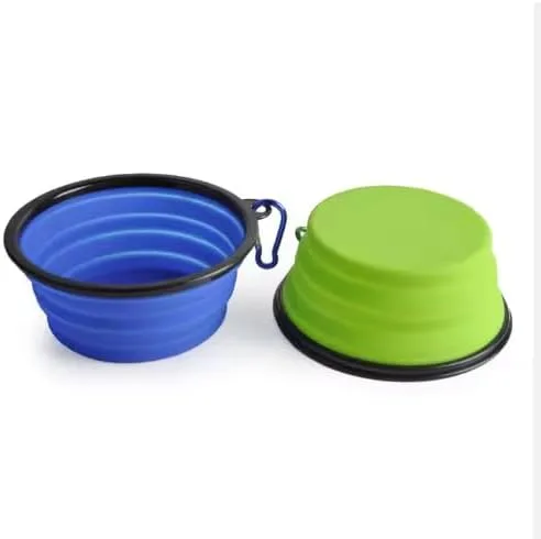 Juego de cuencos plegables para mascotas, cuencos portátiles de silicona para alimentos y agua con clip de mosquetón, multicolor, diseño que ahorra