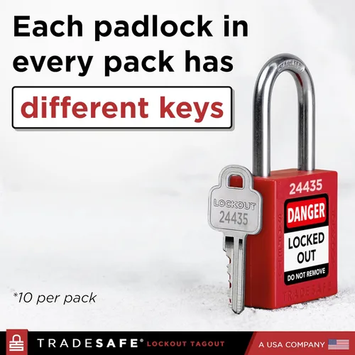 Miniatura 7 de TRADESAFE Juego de cerraduras de bloqueo - 7 cerraduras de loto rojas, cerraduras de bloqueo con llave diferente, 1 llave por cerradura, candados
