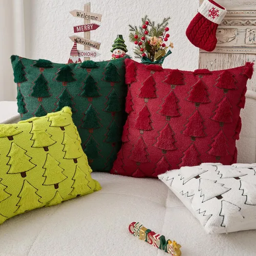 Miniatura 7 de Kevin Textile - Fundas de almohada con diseño de árbol de Navidad de 16 x 16 pulgadas, juego de 2, bordado de lujo, felpa suave, piel sintética