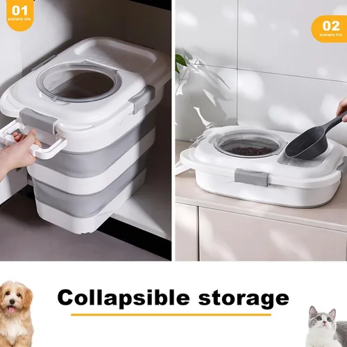 Miniatura 4 de SEWIU Paquete de 2 contenedores de almacenamiento de comida para perros de 25 lbs, contenedor de comida para perros plegable con cuchara