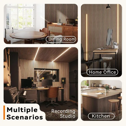 Miniatura 8 de Upick Paneles de pared acústicos de MDF, paquete de 5 paneles de madera de listones 3D de 3.9 x 4.7 pulgadas para pared, paneles insonorizados