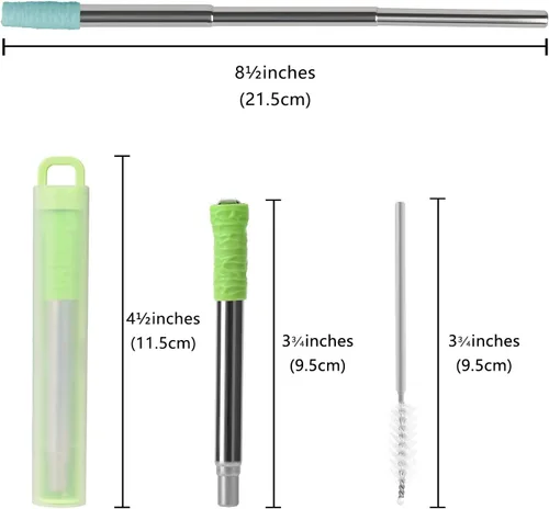 Miniatura 2 de Paquete de 3 pajitas plegables reutilizables con punta de silicona, telescópicas portátiles de acero inoxidable reutilizables con funda, cepillo