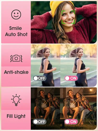Miniatura 7 de Cámara digital, cámara de videoblogs 4K con enfoque automático para fotografía con tarjeta de 32 GB, cámara digital compacta portátil de 48 Rosa