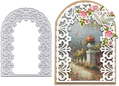 ABTOLS Troqueles de corte de marco de puerta de metal, hojas y marco de flores, troqueles en relieve, fondo bridado, molde de plantilla para