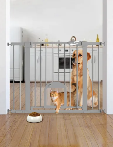 Miniatura 16 de Babelio Puerta de bebé mejorada de 36 pulgadas de alto con puerta para gato, puerta de perro duradera de 29 a 43 pulgadas de cierre automático