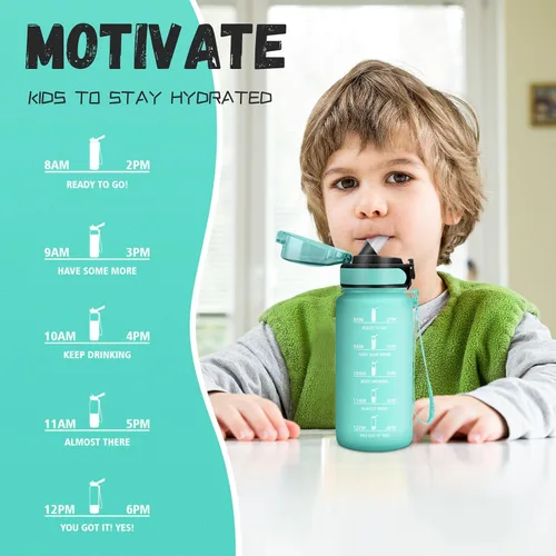 Miniatura 6 de Botella de agua – 16.9 fl oz – Botella de agua para niños, botella de sorbete a prueba de fugas, botella deportiva con marcador de tiempo, botella