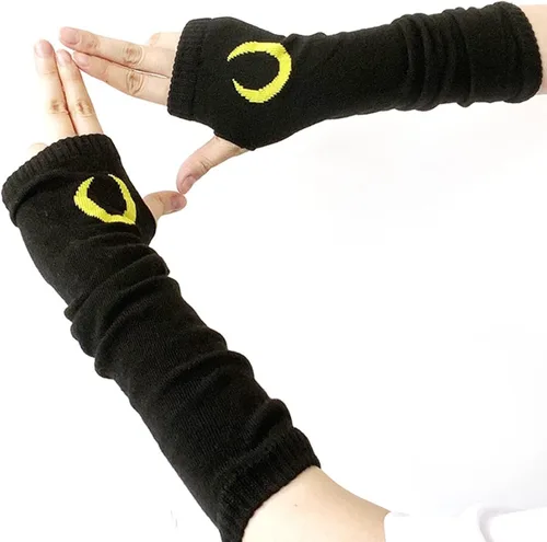 Miniatura 4 de Guantes góticos para mujer, sin dedos, punk, ninja, luna, sol, rayo bordado