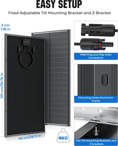 Miniatura 6 de Panel Solar de 18BB 100 Vatios, Panel Solar N-Type de 12V 100W, Módulos PV Monocristalinos de Alta Eficiencia del 25% para RV, Marino, Techo