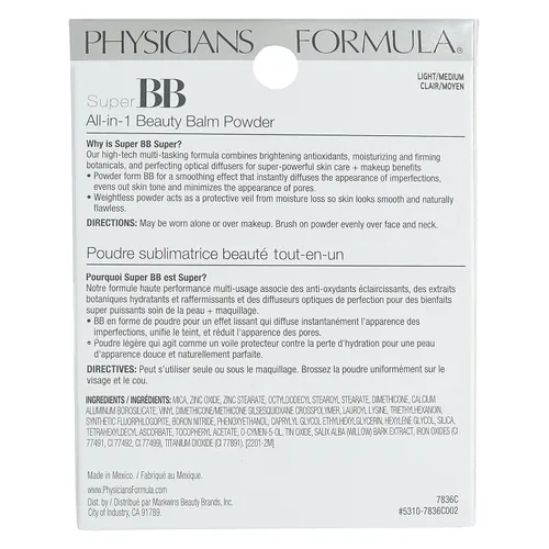 Miniatura 8 de Physicians Formula Super BB Crema Bálsamo de Belleza Todo en Uno en Polvo Luz/Media Probado por Dermatólogos, Probado Clínicamente