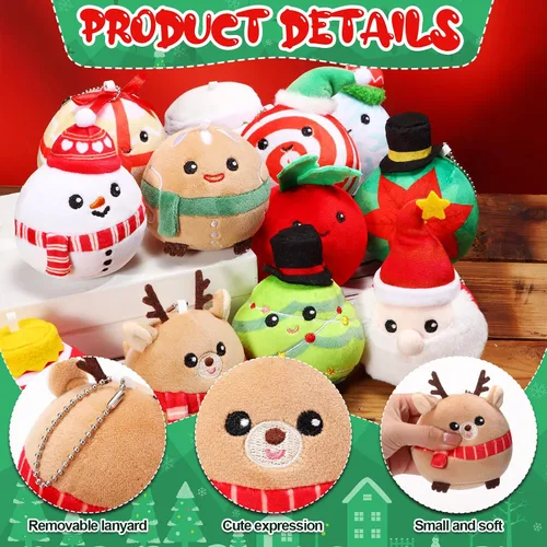 Miniatura 2 de Aoriher 12 piezas Adornos de Navidad de felpa 8 centímetros Muñeca de felpa Juguetes de Papá Noel, muñeco de nieve, pan de jengibre, árbol