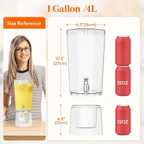 Miniatura 3 de Lifewit Dispensador de bebidas de plástico de 1 galón, recipientes de jugo con tapa para fiesta, dispensador de bebidas de hielo con soporte