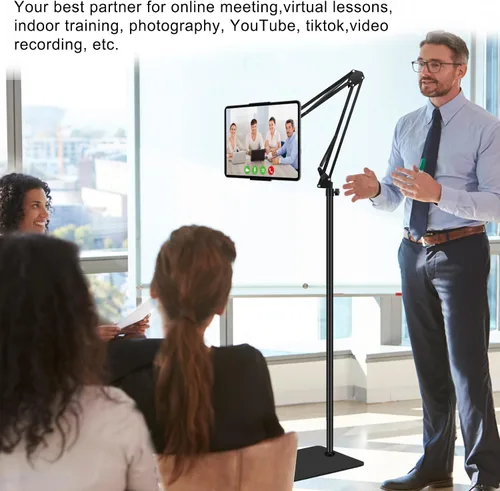 Miniatura 3 de Soporte de suelo para tablet con base de doble peso, soporte para teléfono de cama superior ajustable en altura / soporte elástico para tableta