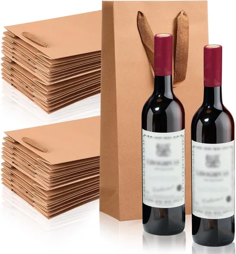 Miniatura 9 de Yeaqee Paquete de 50 bolsas de vino para botellas dobles de vino, regalos de 6.6 x 3.6 x 13.8 pulgadas, bolsas para botellas de manualidades, bolsas