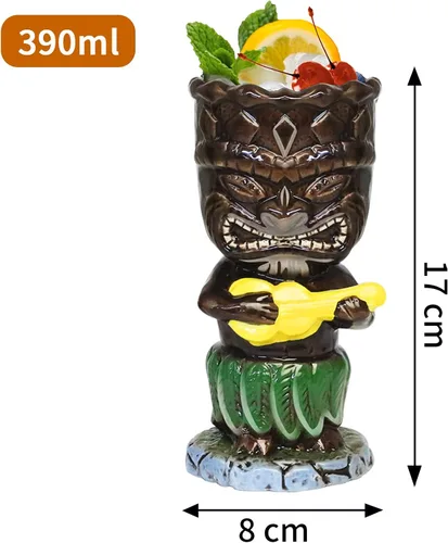 Miniatura 2 de SuproBarware Tiki - Juego de tazas de cóctel de 10.1 fl oz, coloridas tazas de cóctel de cerámica, decoración hawaiana para fiestas exóticas