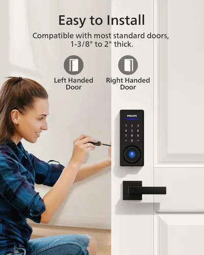 Miniatura 17 de Philips Juego de cerradura de puerta delantera, cerradura electrónica de huellas dactilares con 2 manijas de palanca, cerradura de puerta de entrada