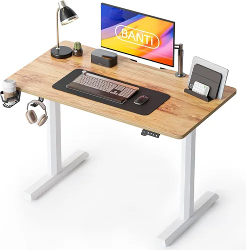 Miniatura 12 de BANTI Escritorio de pie de 48 × 24 pulgadas, ergonómico, altura eléctrica ajustable, para sentarse y ponerse de pie, escritorio de oficina para Arce