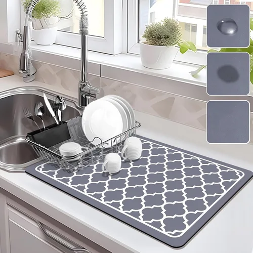 Miniatura 17 de Estera de secado para encimera de cocina, tapete de café con respaldo de goma absorbente que oculta manchas