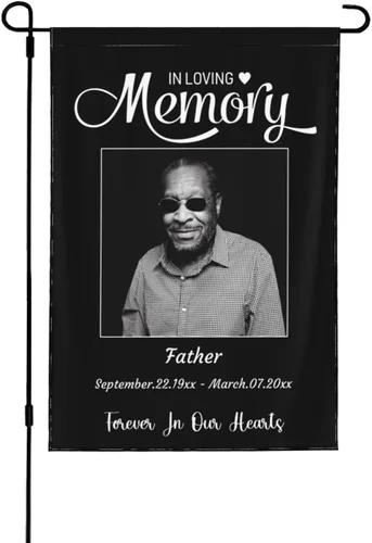 Miniatura 24 de Bandera de memoria personalizada con nombre de foto, fecha, letrero funerario personalizado, bandera conmemorativa personalizable para jardín, Cielo