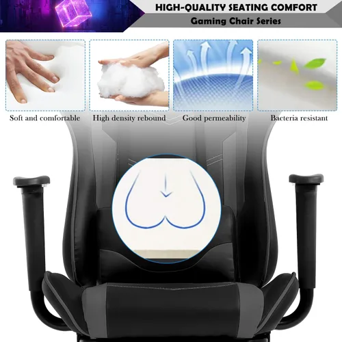 Miniatura 4 de Silla para videojuegos, silla de videojuegos, silla de juegos de computadora barata, silla de juegos de piel sintética, respaldo alto, silla