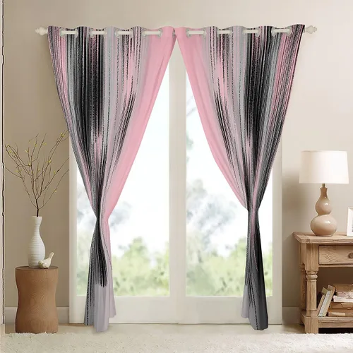Miniatura 4 de jejeloiu Cortinas rosas y negras para dormitorio, sala de estar (2 paneles, 38 x 45 pulgadas), arte moderno, 30% a 50% cortinas opacas para niños